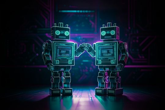 dwa roboty trzymające się za ręce